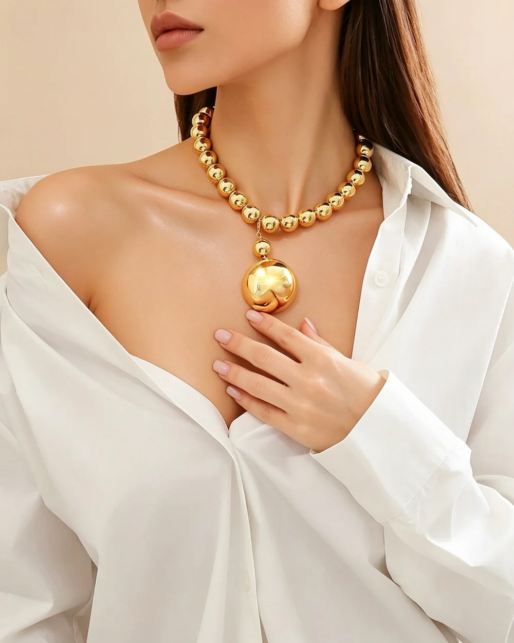 Orbit Sphere Collar Metal Semicircle Beaded Geometric Electroplated Necklace